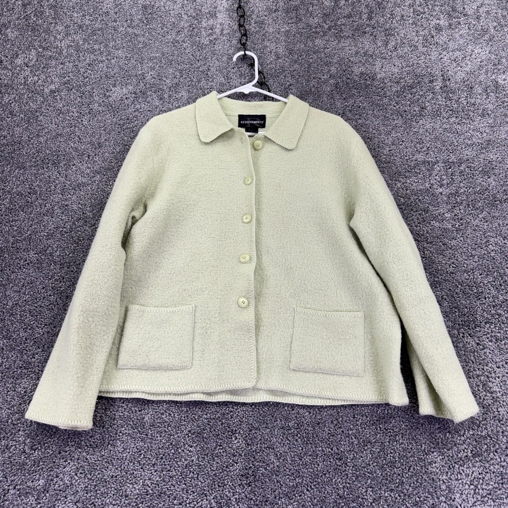 Requirements Sweater Womens Large Green Wool Button Front Collared Pockets Knit